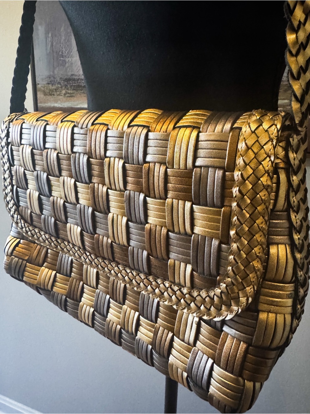 Woven Metallic Gold Shoulder Bag